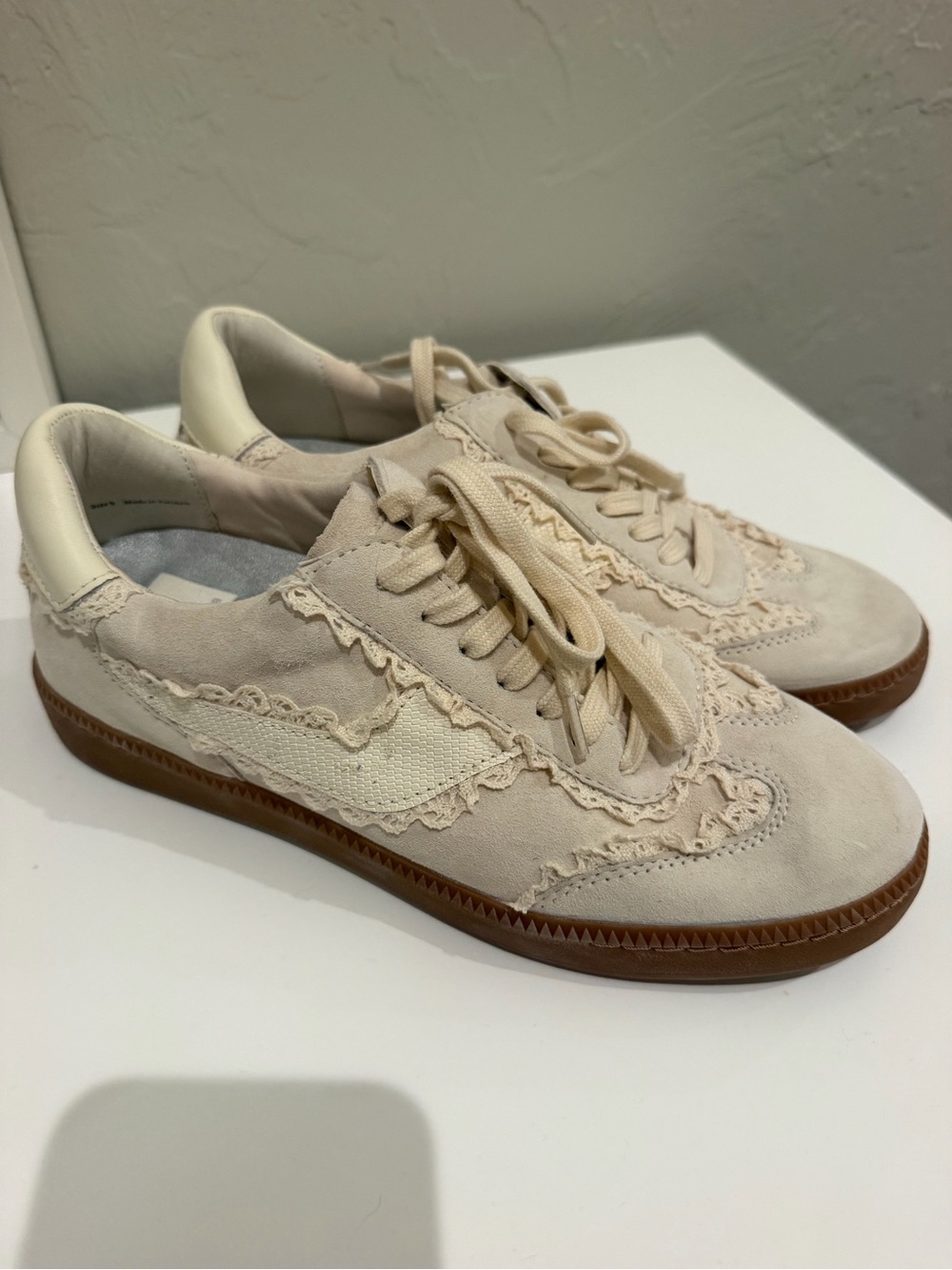 Dolce Vita Cream Suede Lace Detail Sneakers